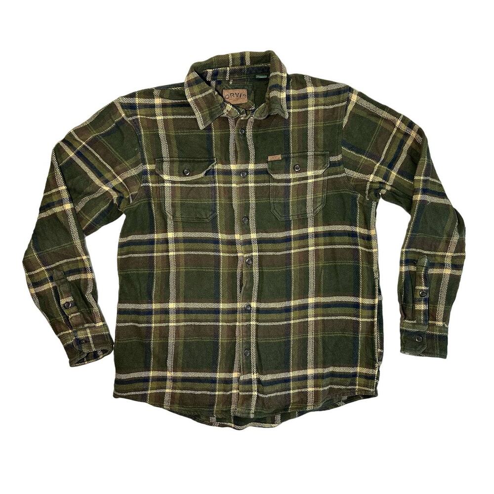Orvis Men's Big Bear Heavy Weight Flannel Green Pockets Size Medium
